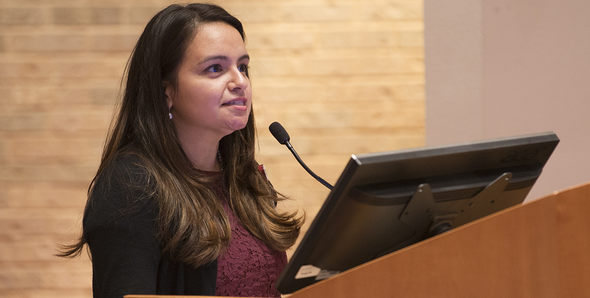 Researcher, Adriana DeLaRocha, gives a presentation.