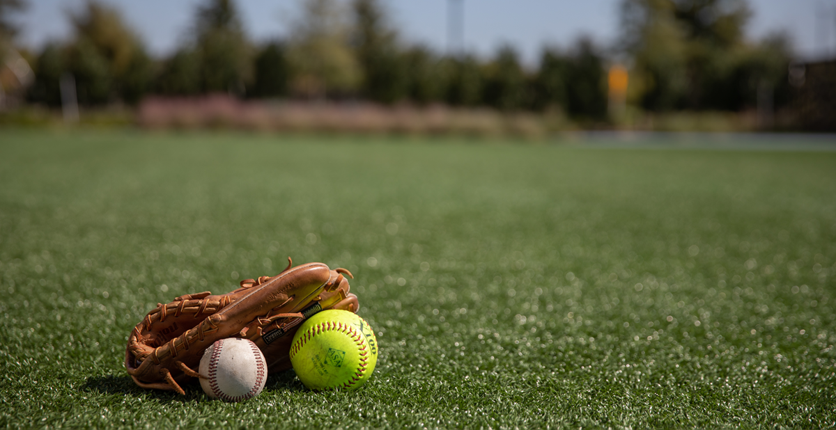 baseball and softball with glove
